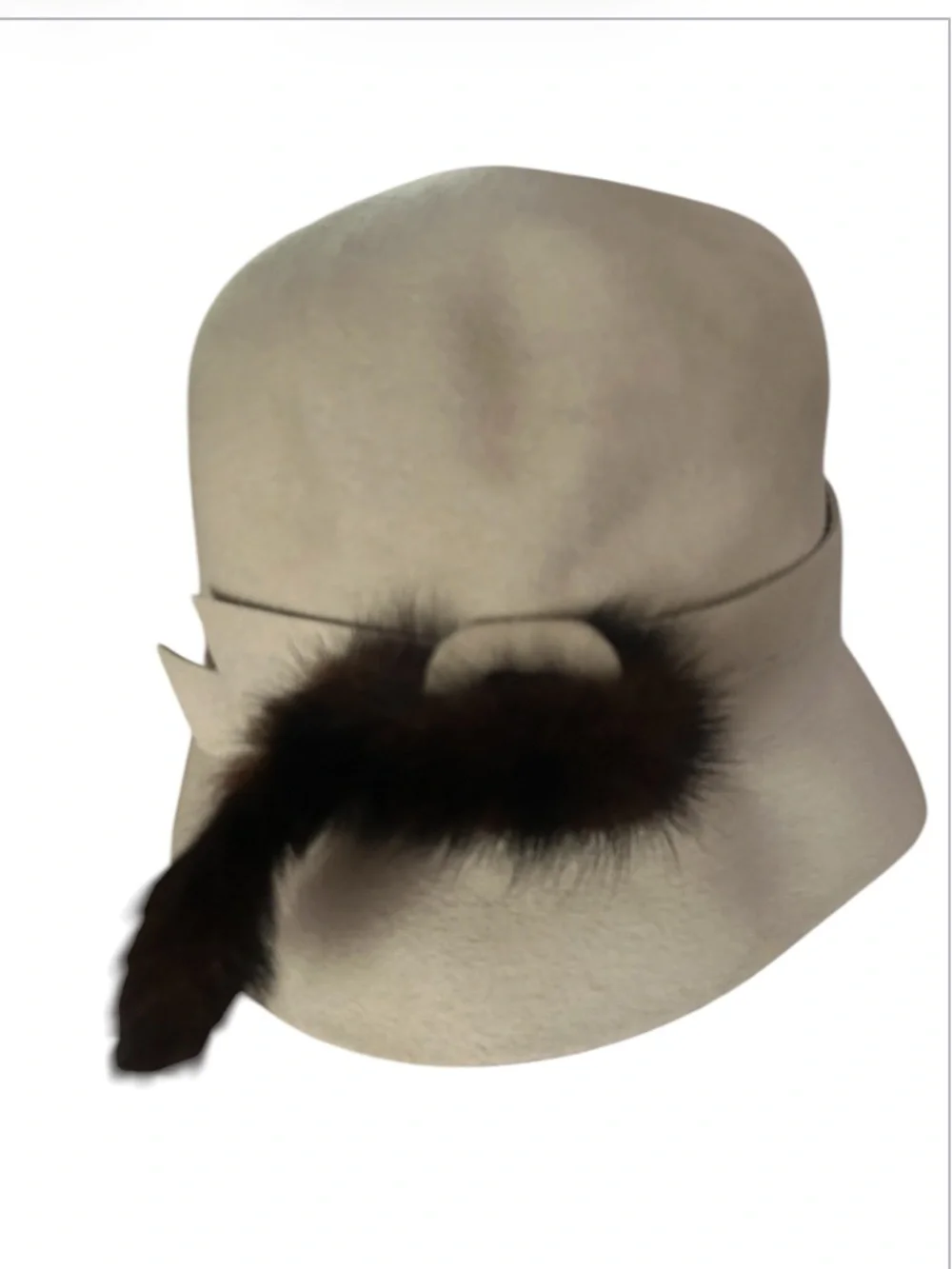 Vintage Gray Wool Hat with Mink Embellishment - Picture 3 of 11